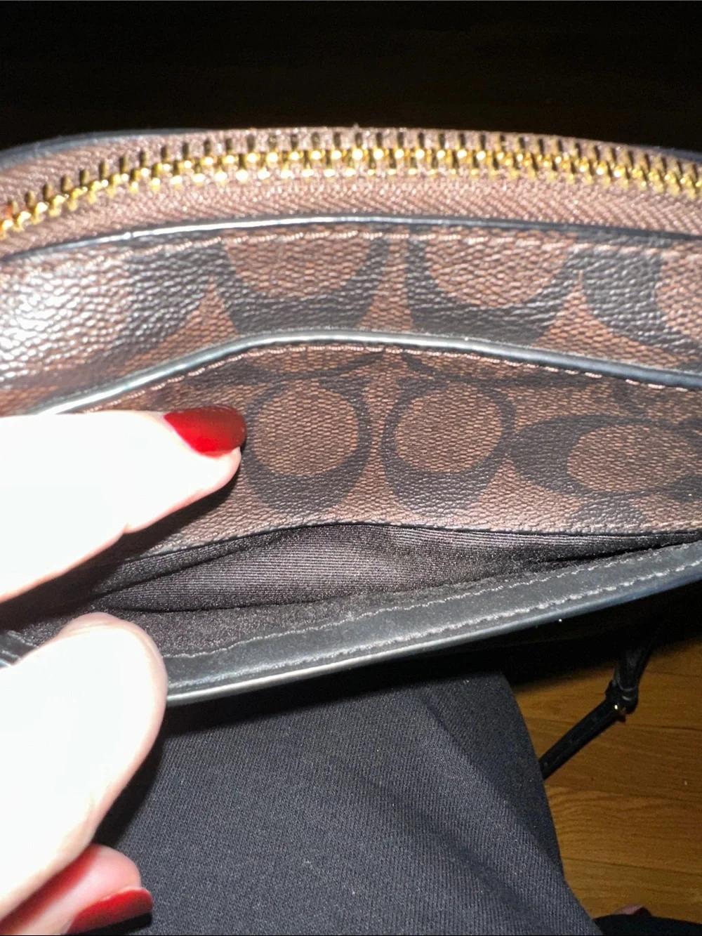 Coach Brown and Black Signature Coated Canvas Crossbody with Black Strap
